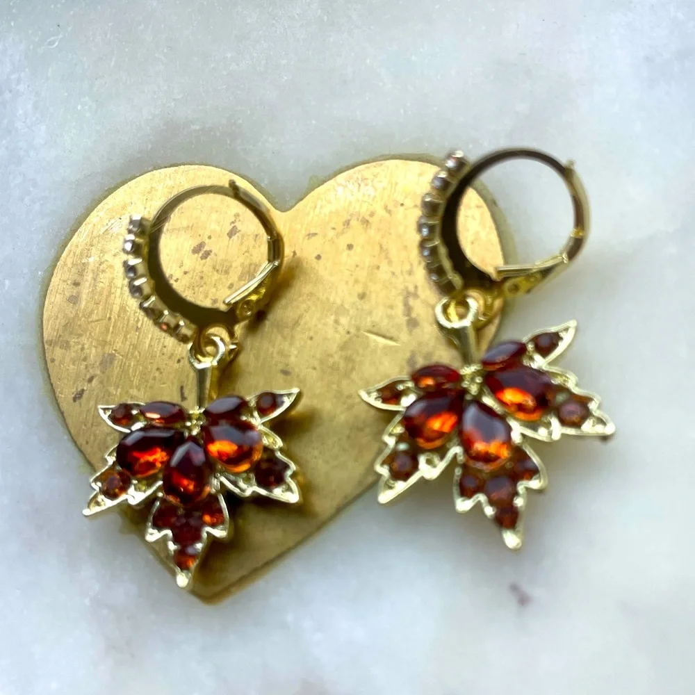 Dangle Fall Leaves Gold Earrings